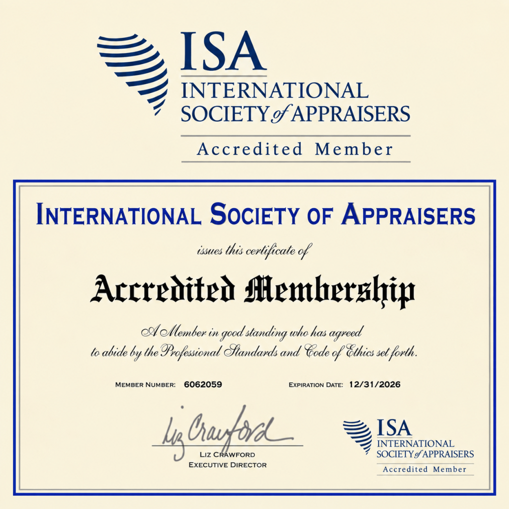 International Society of Appraisers accredited membership certificate