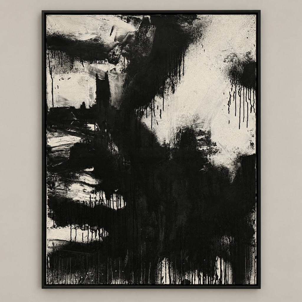 Modern abstract oil painting in black and white