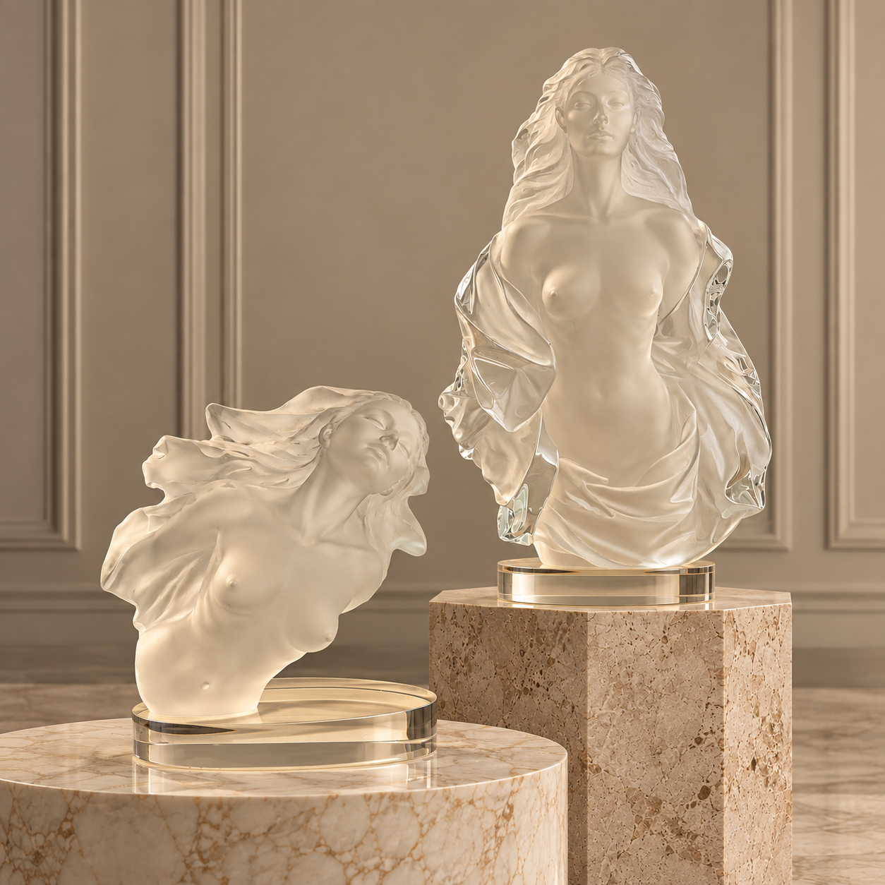 Collection of crystal glass sculptures and figurines