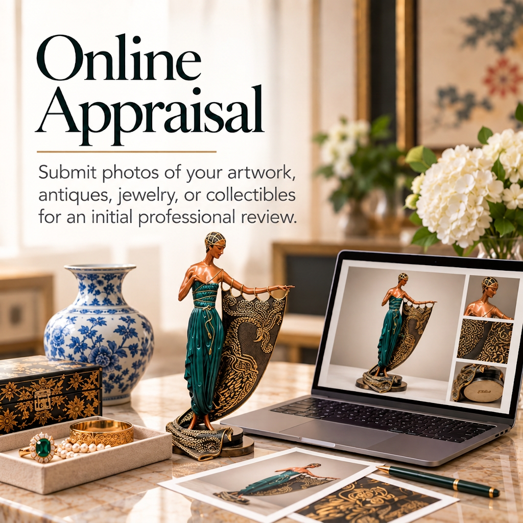 Online appraisal of art, antiques, jewelry, and collectibles using photographs and item information